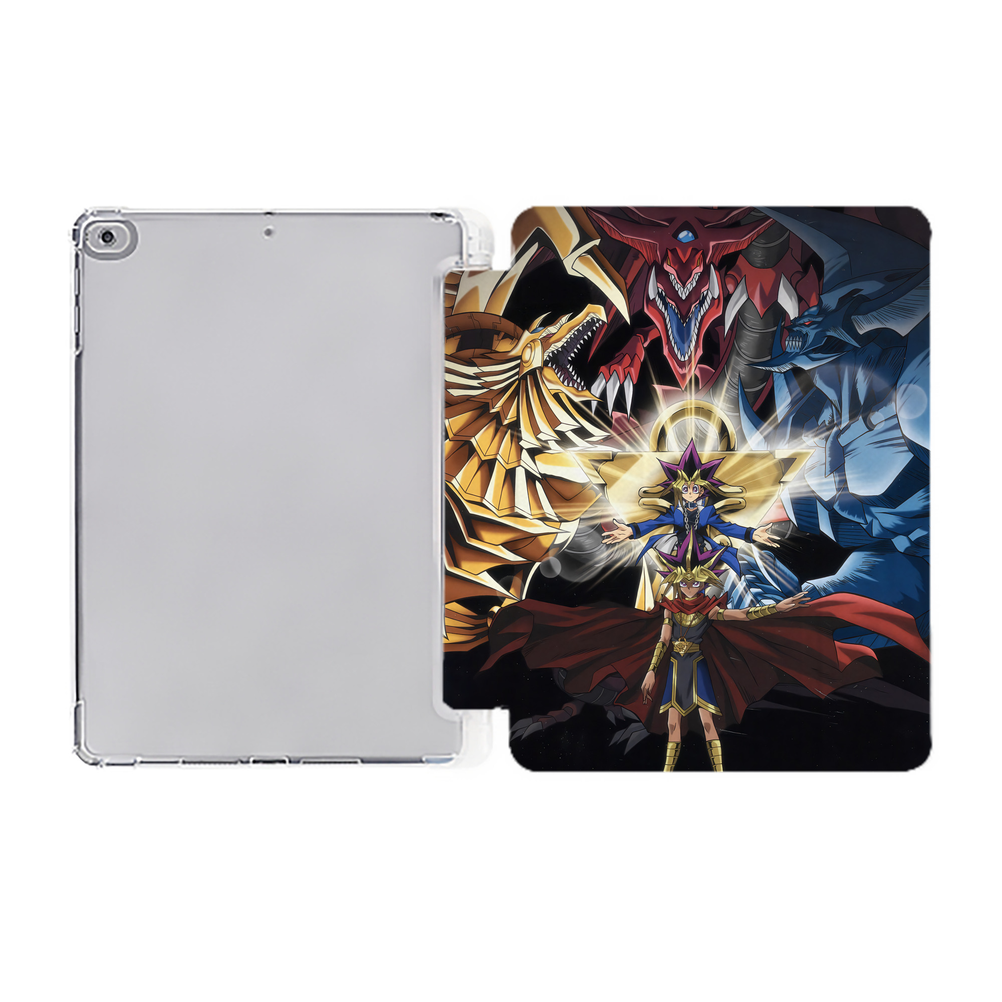 （画像用） 遊☆戯☆王 Yu-Gi-Oh! IPad ケース ペン収納付き 三つ折りスタンド PUレザー×シリコン 対応機種9.5/10.5/10.9インチ
